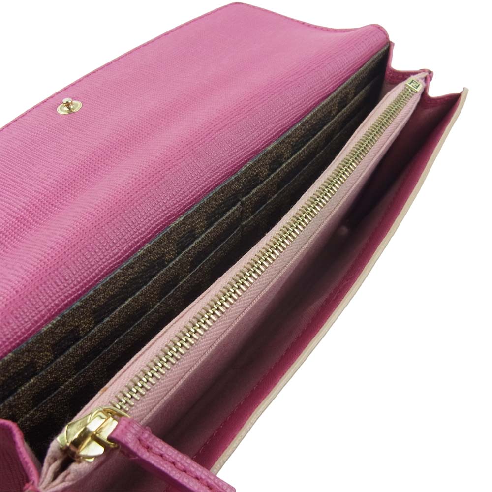 FENDI フェンディ 8M0340 PVC レザー 鳥モチーフ 長財布 ベージュ系 ピンク系【中古】