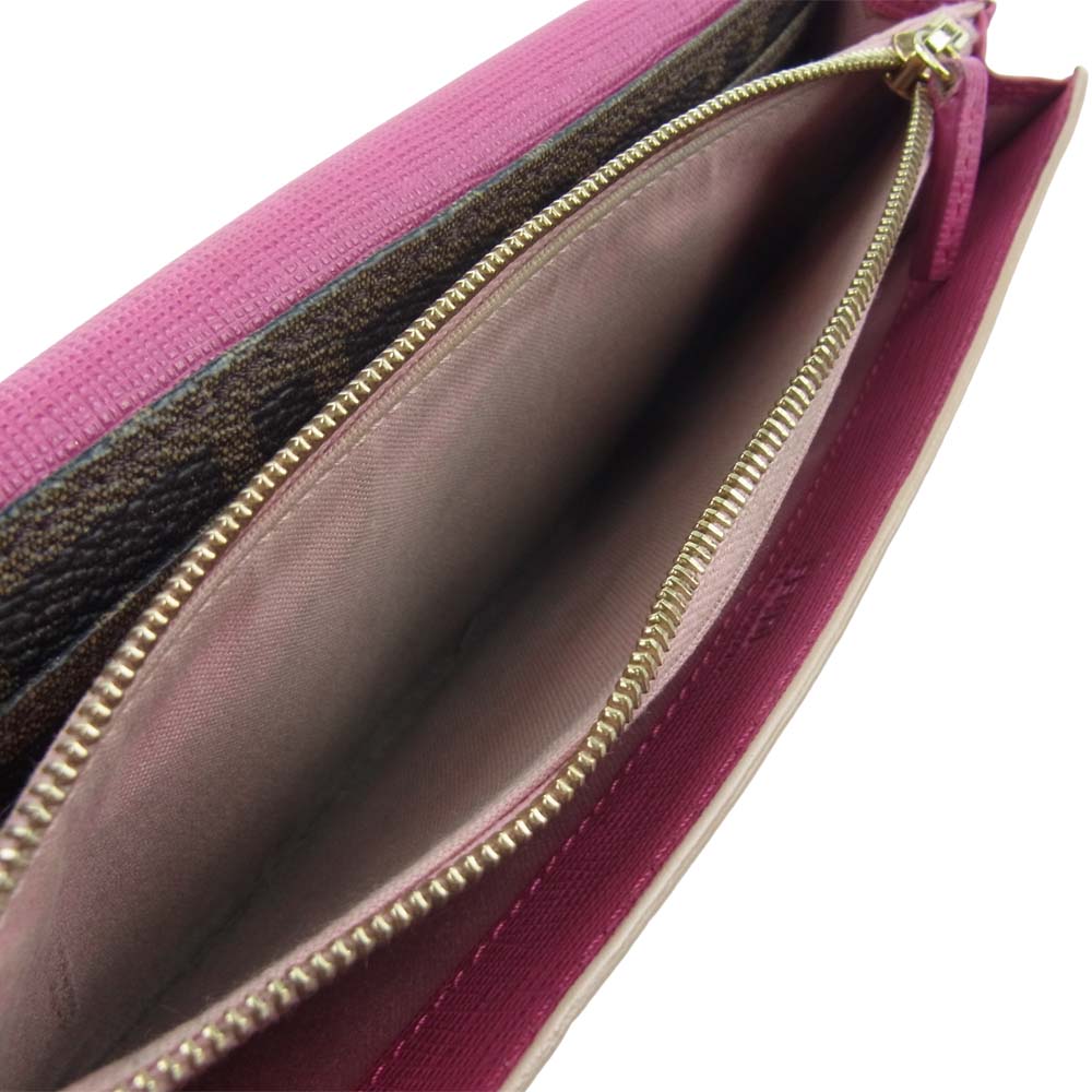 FENDI フェンディ 8M0340 PVC レザー 鳥モチーフ 長財布 ベージュ系 ピンク系【中古】
