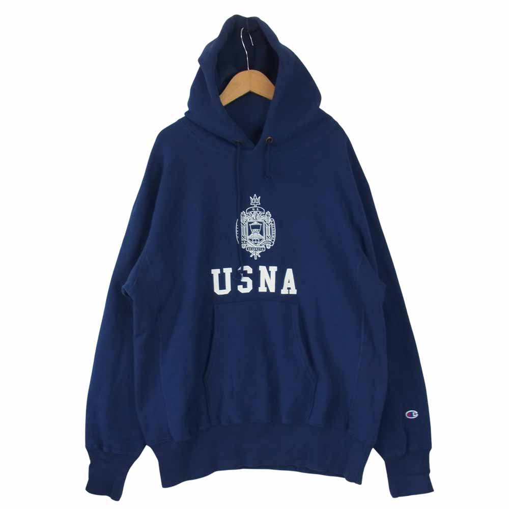 Champion チャンピオン 青タグ 復刻 USNA リバースウィーブ パーカー  ネイビー系 XL【中古】