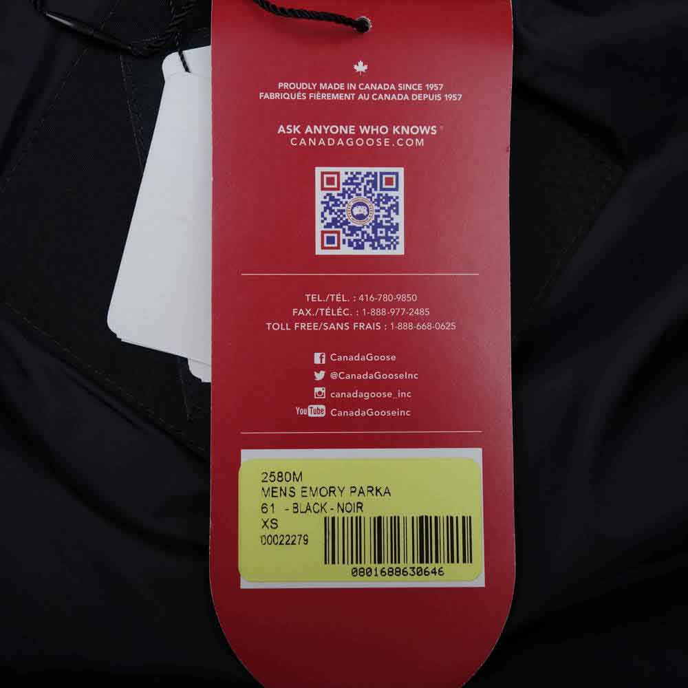 CANADA GOOSE カナダグース 2580M 国内正規品 EMORY PARKA エモリーパーカー  ブラック系 XS/TP【新古品】【未使用】【中古】