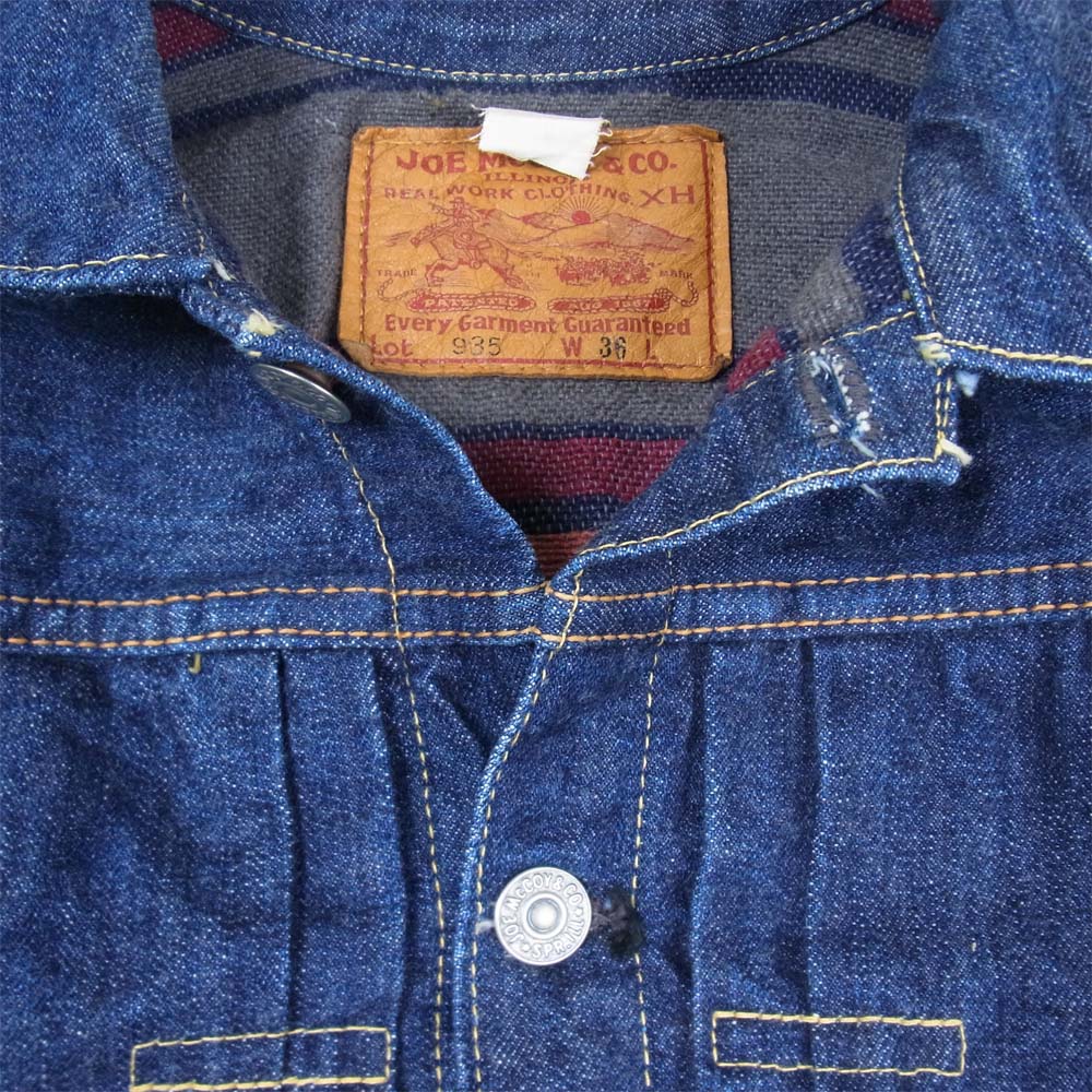 The REAL McCOY'S ザリアルマッコイズ Joe McCOY ジョーマッコイ 935 ブランケット 1st デニムジャケット インディゴブルー系 36【中古】