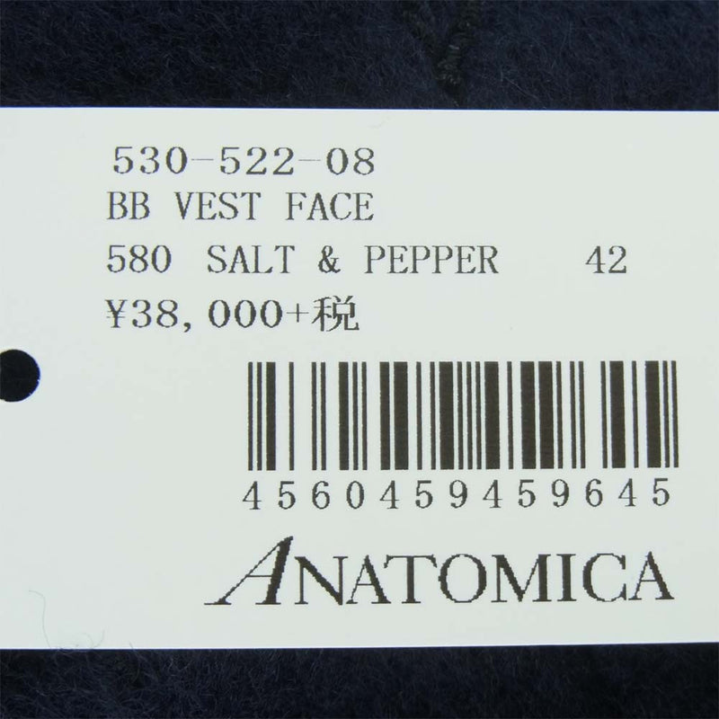 ANATOMICA アナトミカ 530-522-08 BROWNS BEACH VEST FACE ビーチ クロス ベスト SALT & PEPPER 42【新古品】【未使用】【中古】