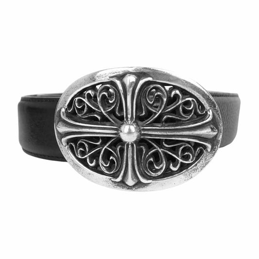 CHROME HEARTS クロムハーツ（原本無） クラシック オーバル クロスバックル レザー ブラック系 32【中古】