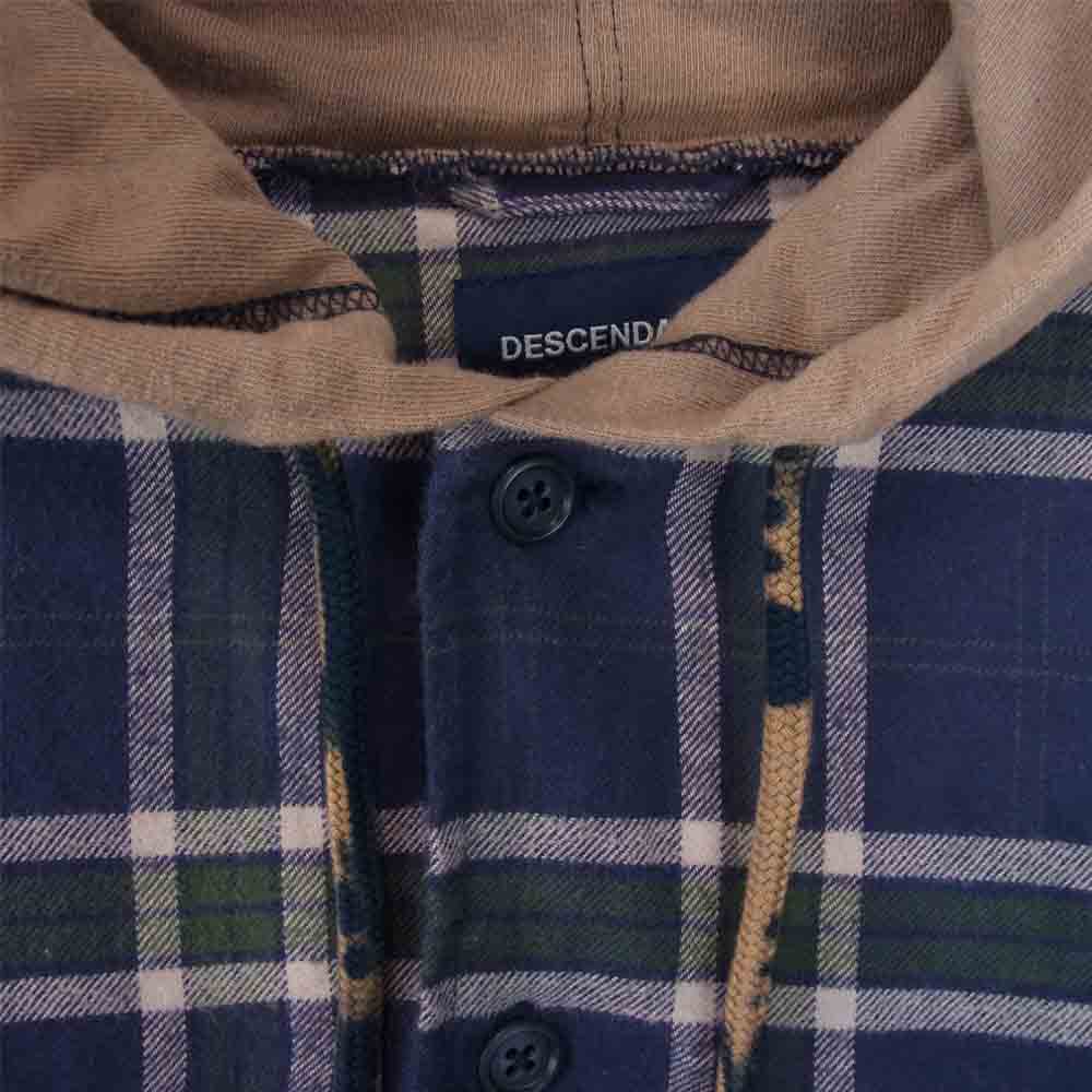 DESCENDANT ディセンダント SPICOLI HOODED LS SHIRT ブリーチ加工フード付き シャツ ネイビー系 1【中古】