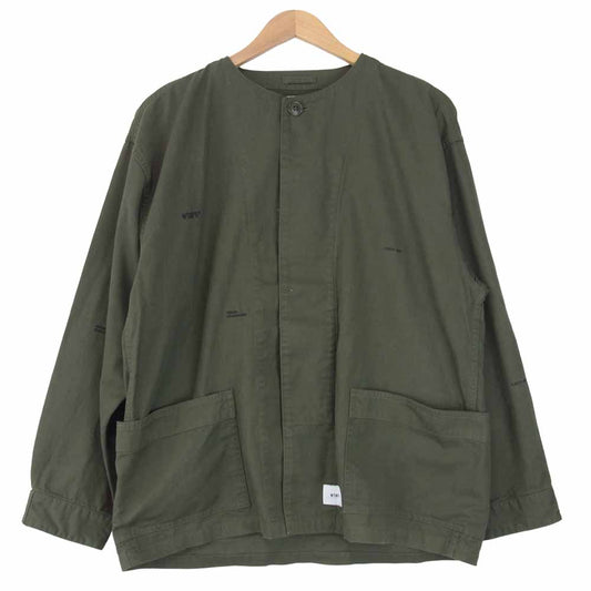 WTAPS ダブルタップス 182WVDT-SHM01 SKIT SHIRT COTTON SERGE  ノーカラー シャツ カーキ系 1【中古】