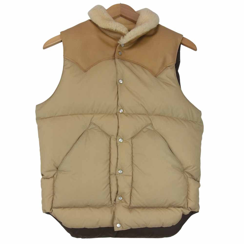 ロッキーマウンテン フェザーベッド 日本製 CHRISTY DOWN VEST レザーヨーク切替 クリスティ ダウン ベージュ系 36【美品】【中古】