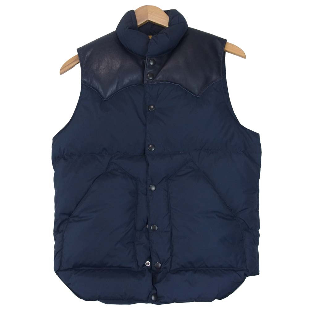 ロッキーマウンテン フェザーベッド 日本製 DOWN VEST レザーヨーク切替 ダウン ネイビー系 36【美品】【中古】