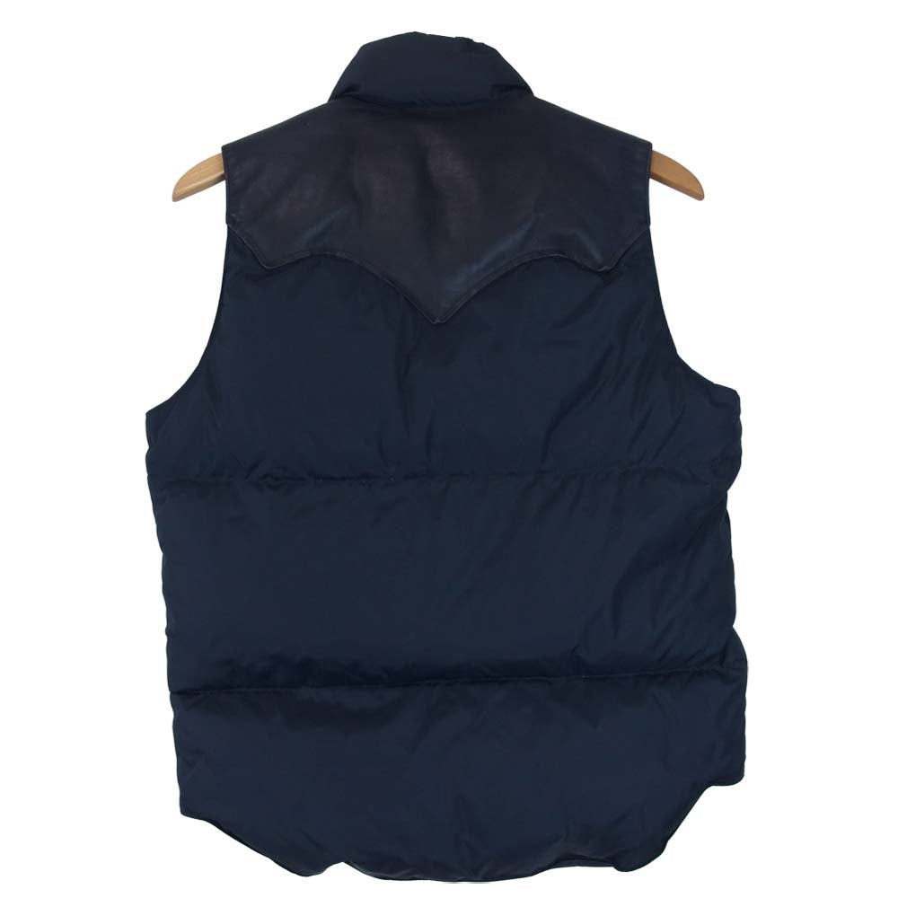 ロッキーマウンテン フェザーベッド 日本製 DOWN VEST レザーヨーク切替 ダウン ネイビー系 36【美品】【中古】
