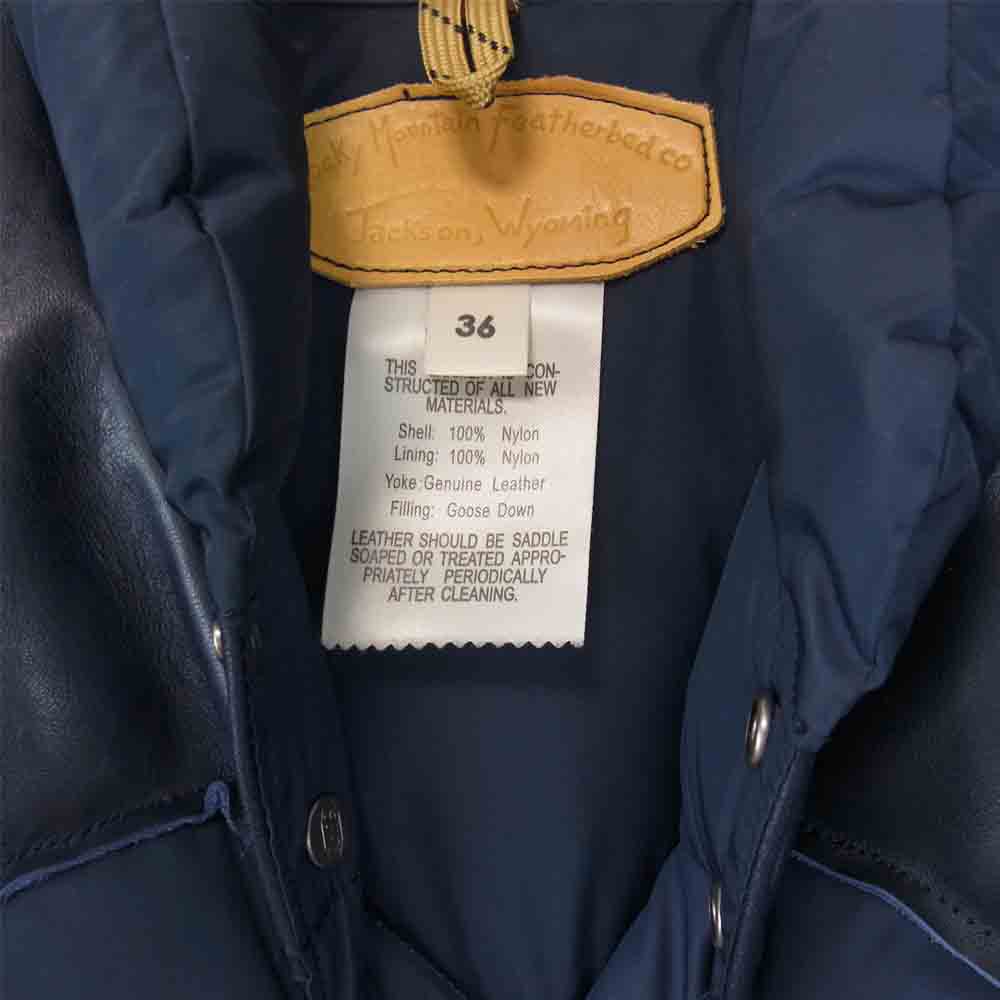 ロッキーマウンテン フェザーベッド 日本製 DOWN VEST レザーヨーク切替 ダウン ネイビー系 36【美品】【中古】