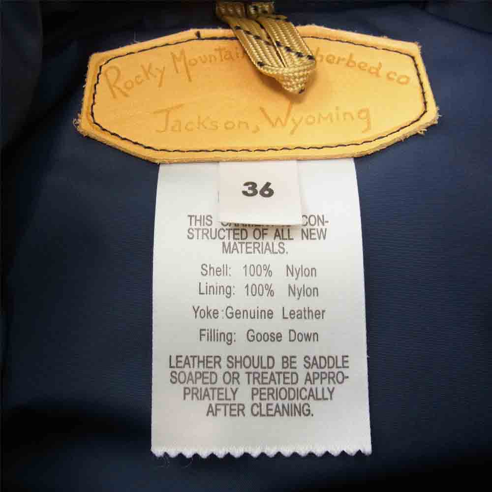 ロッキーマウンテン フェザーベッド 日本製 DOWN VEST レザーヨーク切替 ダウン ネイビー系 36【美品】【中古】
