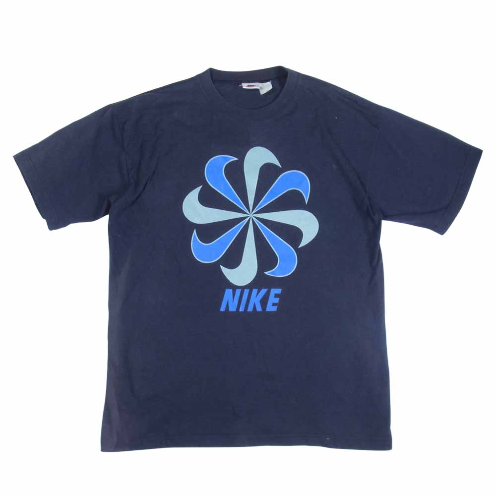 NIKE ナイキ 90s 銀タグ 風車ナイキ プリント Tシャツ 半袖 ロゴ ダークネイビー系【中古】