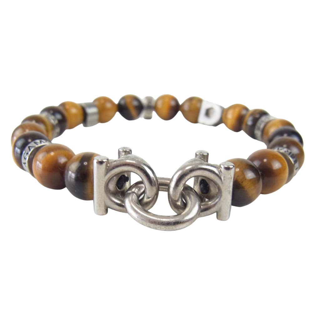 Salvatore Ferragamo サルヴァトーレフェラガモ 770150 717498 BR BEADS ガンチーニ タイガーアイ ビーズ ブレスレット ブラウン系 シルバー系【中古】