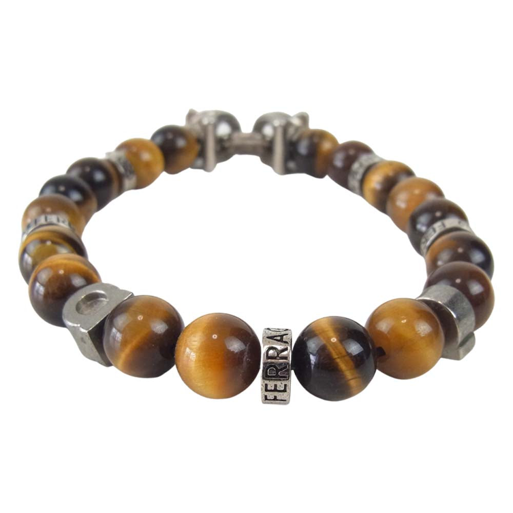 Salvatore Ferragamo サルヴァトーレフェラガモ 770150 717498 BR BEADS ガンチーニ タイガーアイ ビーズ ブレスレット ブラウン系 シルバー系【中古】