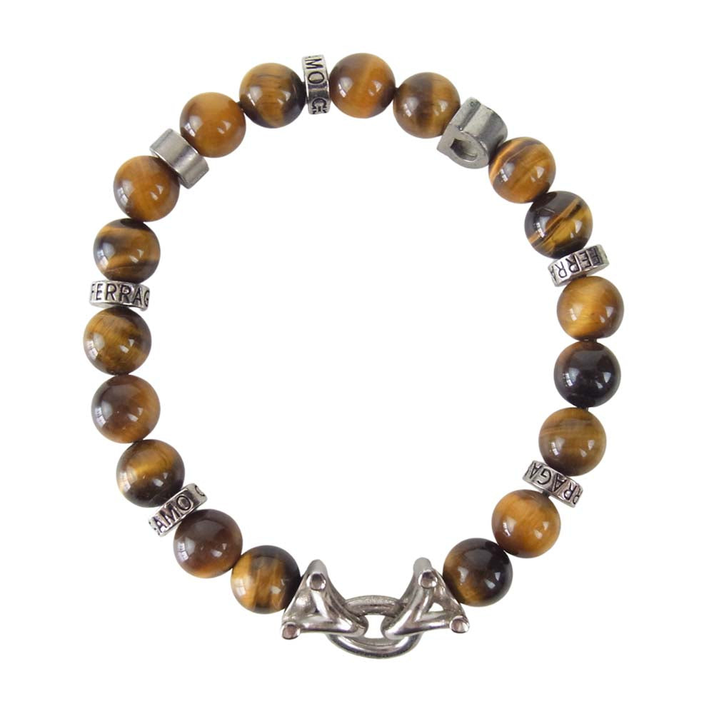 Salvatore Ferragamo サルヴァトーレフェラガモ 770150 717498 BR BEADS ガンチーニ タイガーアイ ビーズ ブレスレット ブラウン系 シルバー系【中古】