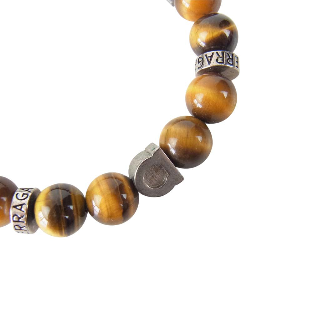 Salvatore Ferragamo サルヴァトーレフェラガモ 770150 717498 BR BEADS ガンチーニ タイガーアイ ビーズ ブレスレット ブラウン系 シルバー系【中古】