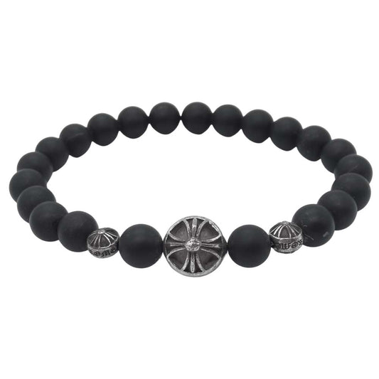 CHROME HEARTS クロムハーツ（原本無） 8mm BEAD ブラックコーラル クロスボール ビーズ ブレスレット ブラック系【中古】