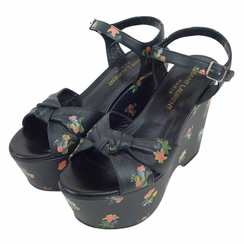 SAINT LAURENT サンローラン 415697DH4001083  花柄 プラットフォーム サンダル ブラック系 34【中古】