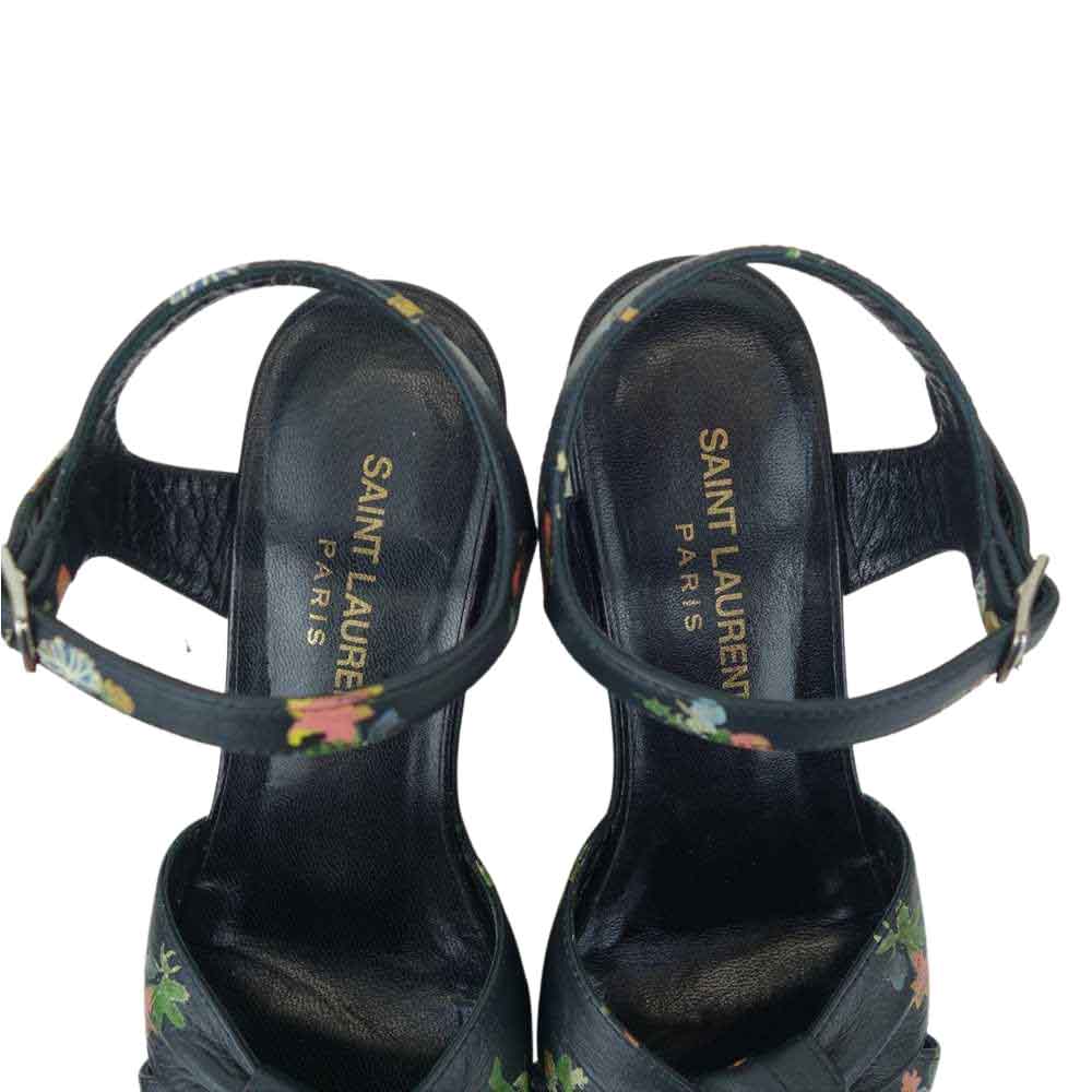 SAINT LAURENT サンローラン 415697DH4001083  花柄 プラットフォーム サンダル ブラック系 34【中古】