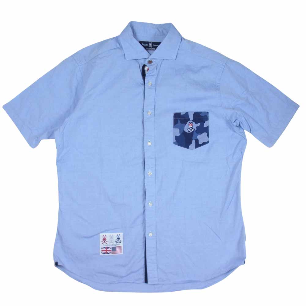 サイコバニー ワイドカラー シャツ 日本製 胸ポケット トリコカラー ライトブルー系 XL【中古】