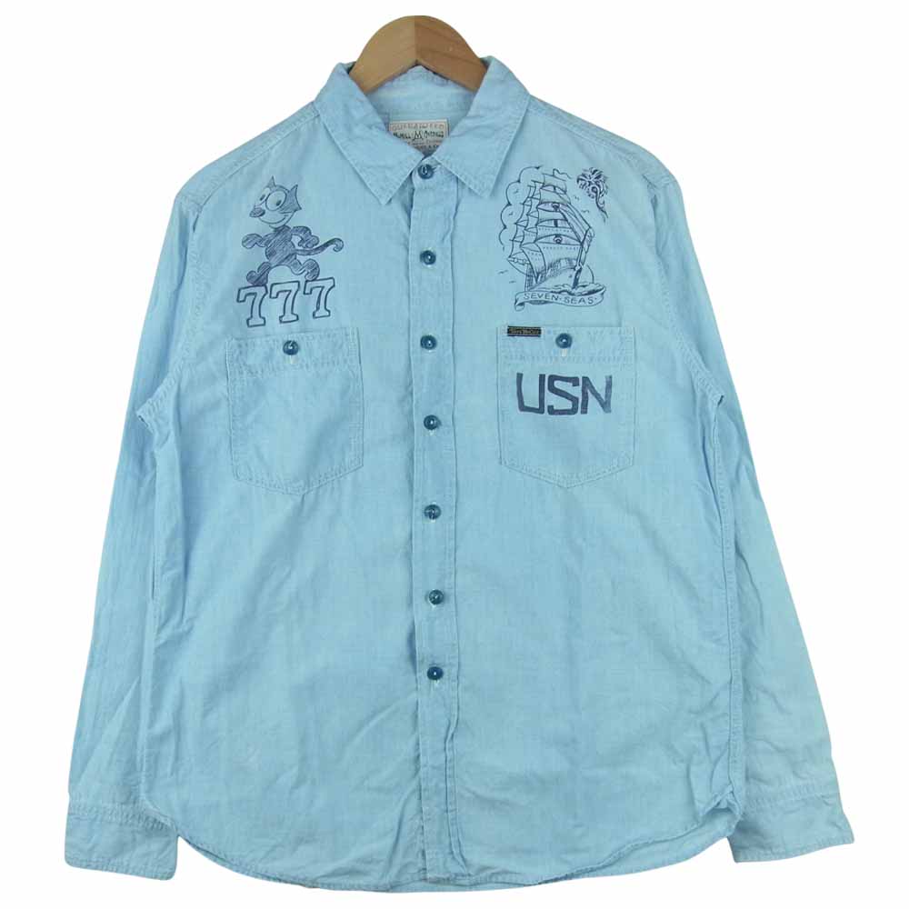 TOY'S McCOY トイズマッコイ McHILL マックヒル MILITARY USN FELIX CHAMBRAY SHIRT ミリタリー シャンブレー 長袖 シャツ インディゴブルー系 16【中古】