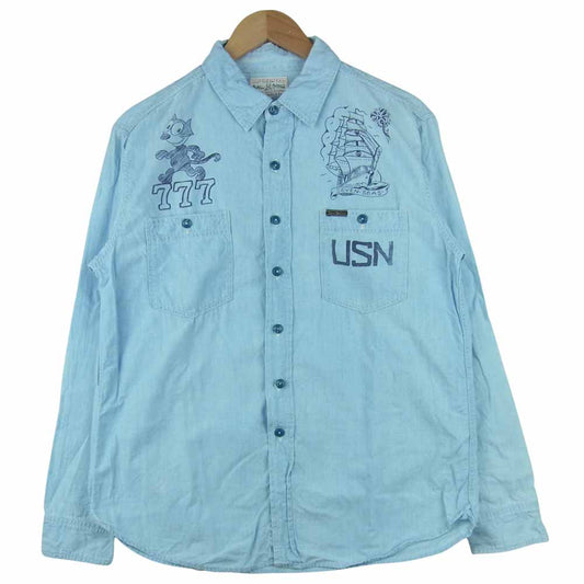 TOY'S McCOY トイズマッコイ McHILL マックヒル MILITARY USN FELIX CHAMBRAY SHIRT ミリタリー シャンブレー 長袖 シャツ インディゴブルー系 16【中古】