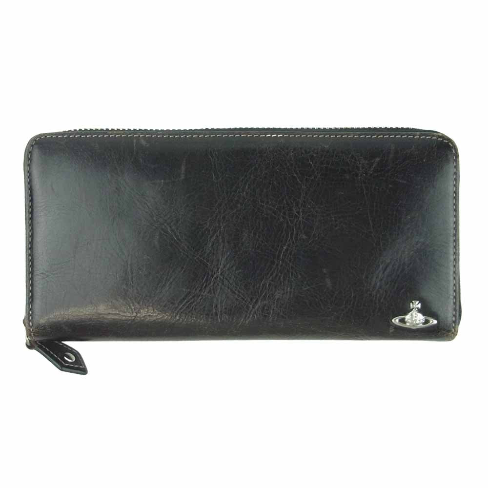 Vivienne Westwood ヴィヴィアンウエストウッド レザー ラウンドジップ ウォレット 長財布 ダークブラウン系【中古】