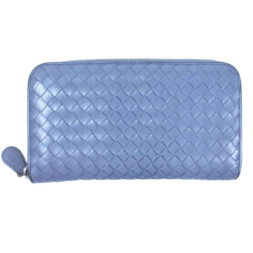 BOTTEGAVENETA ボッテガヴェネタ イントレチャート レザー ラウンドジップ 長財布 グレー系【中古】
