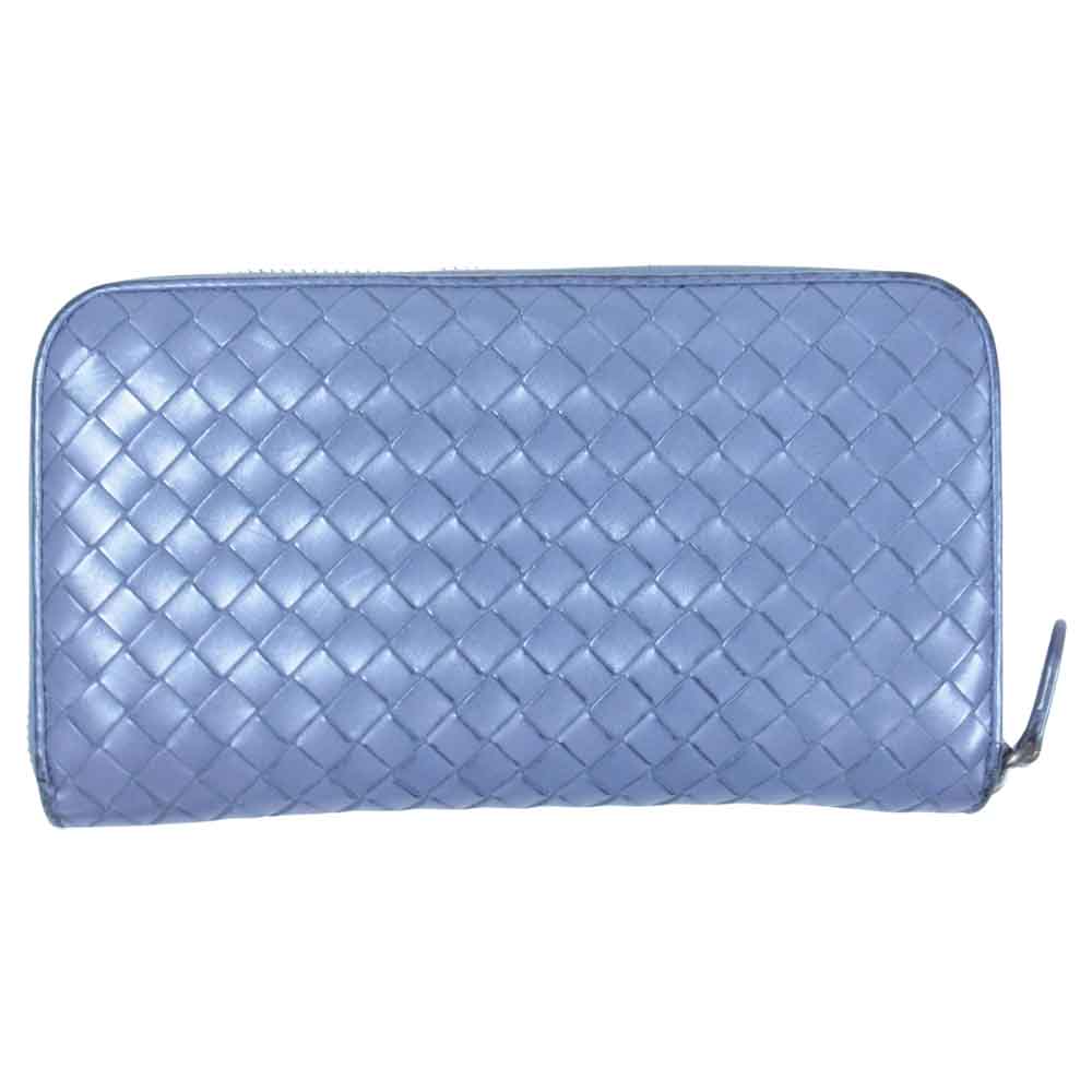 BOTTEGAVENETA ボッテガヴェネタ イントレチャート レザー ラウンドジップ 長財布 グレー系【中古】