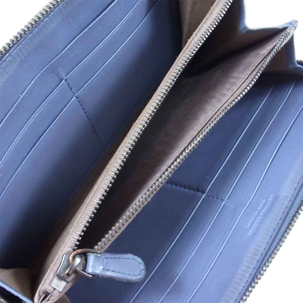 BOTTEGAVENETA ボッテガヴェネタ イントレチャート レザー ラウンドジップ 長財布 グレー系【中古】