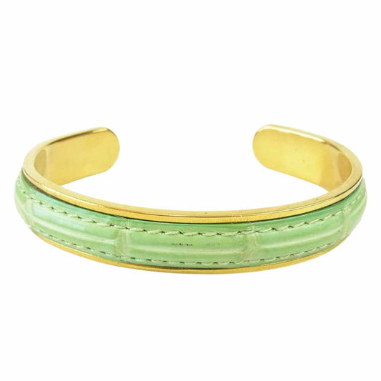 ゼルパリ レザー シェル バングル ゴールド系 グリーン系【中古】