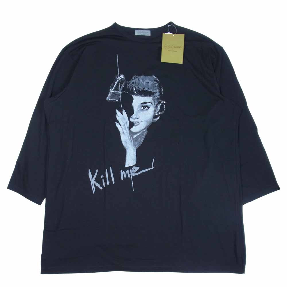 Yohji Yamamoto ヨウジヤマモト POUR HOMME プールオム 21SS HD-T47-049-1A KILL ME PRINT BIG LONG SLEEVES プリント ビッグ ロングスリーブ Tシャツ ブラック系 3【新古品】【未使用】【中古】
