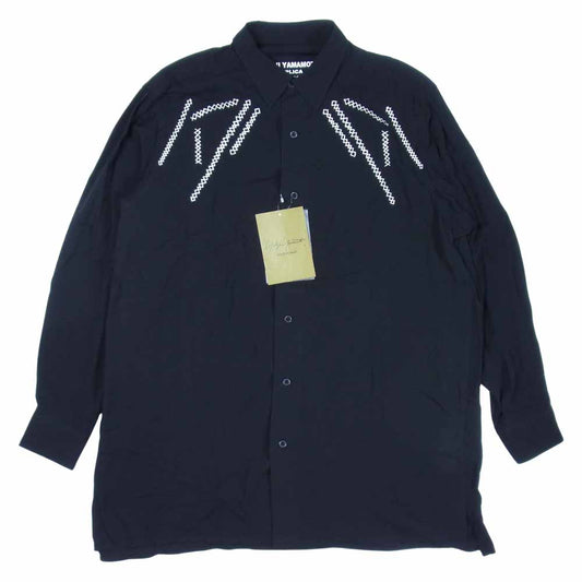 Yohji Yamamoto ヨウジヤマモト POUR HOMME プールオム 21SS HD-B07-200 REPLICA 89AW EMBROIDERY CLASSIC BIG BLOUSE 刺繍 レーヨンシャツ ブラック系 3【新古品】【未使用】【中古】