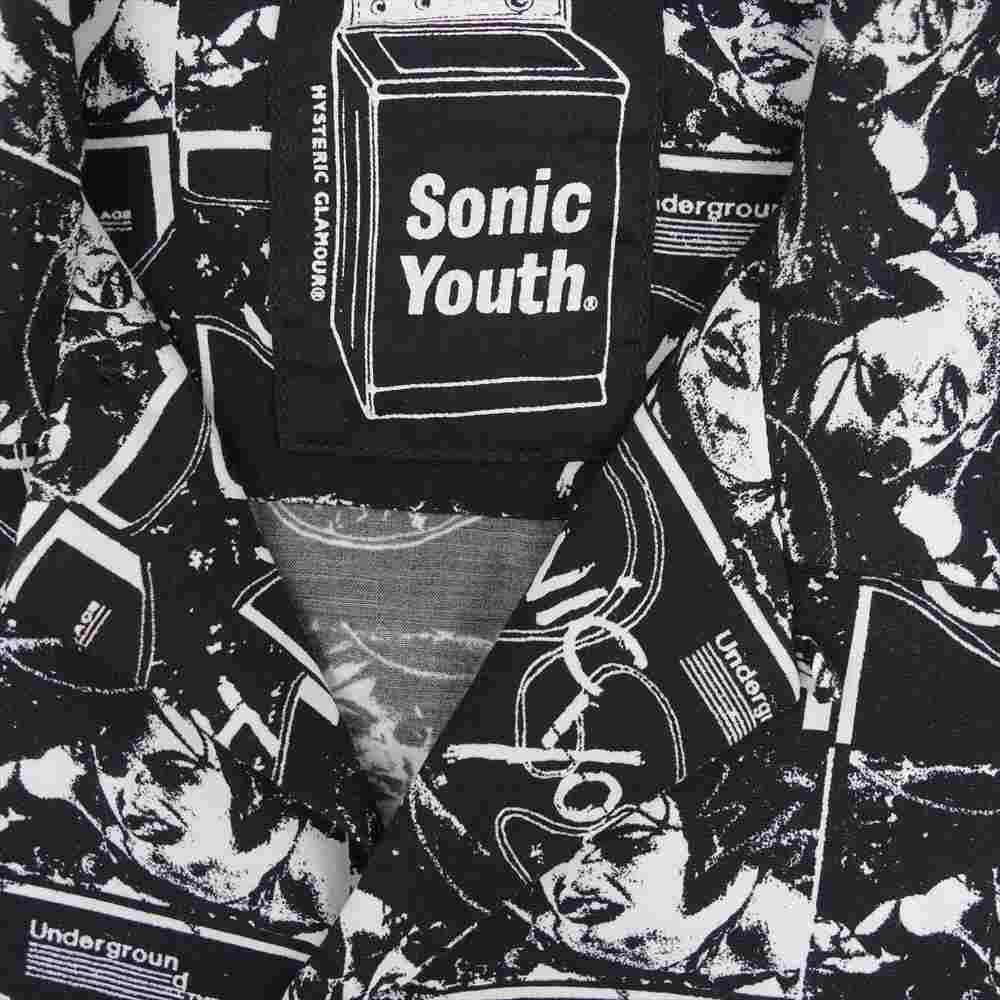 HYSTERIC GLAMOUR ヒステリックグラマー 02211AH02 SONIC YOUTH UG PATTERN 柄 オープンカラー シャツ ブラック系 S【美品】【中古】