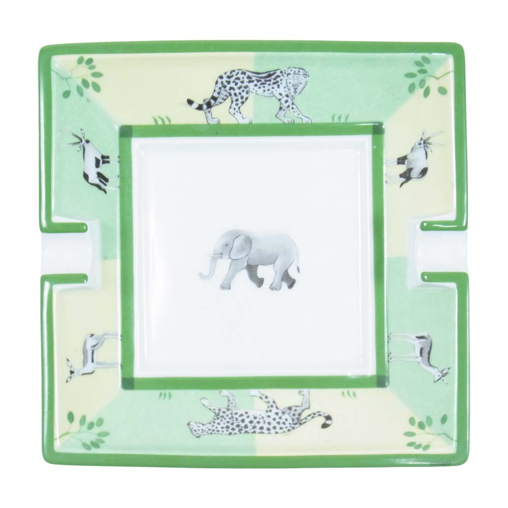 HERMES エルメス アフリカ アッシュトレイ 灰皿 アニマル柄 グリーン系【極上美品】【中古】