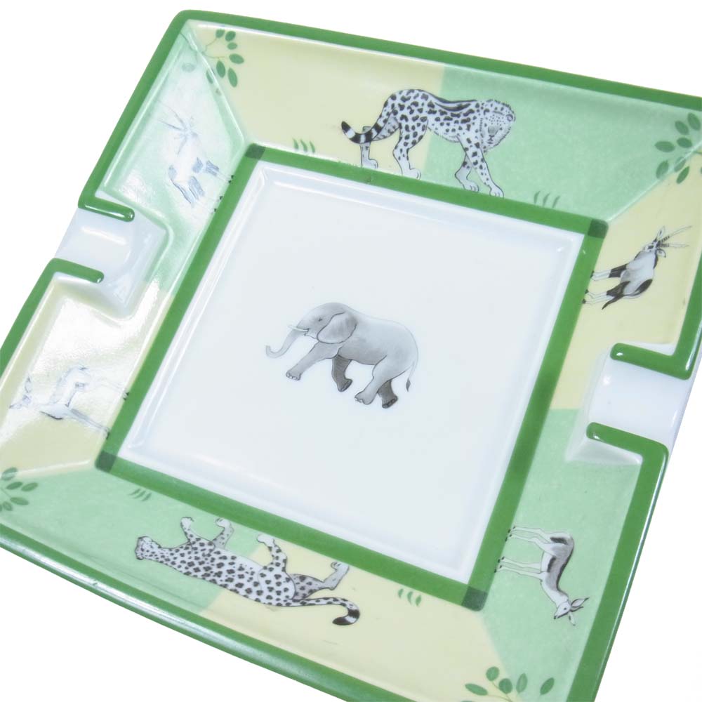 HERMES エルメス アフリカ アッシュトレイ 灰皿 アニマル柄 グリーン系【極上美品】【中古】