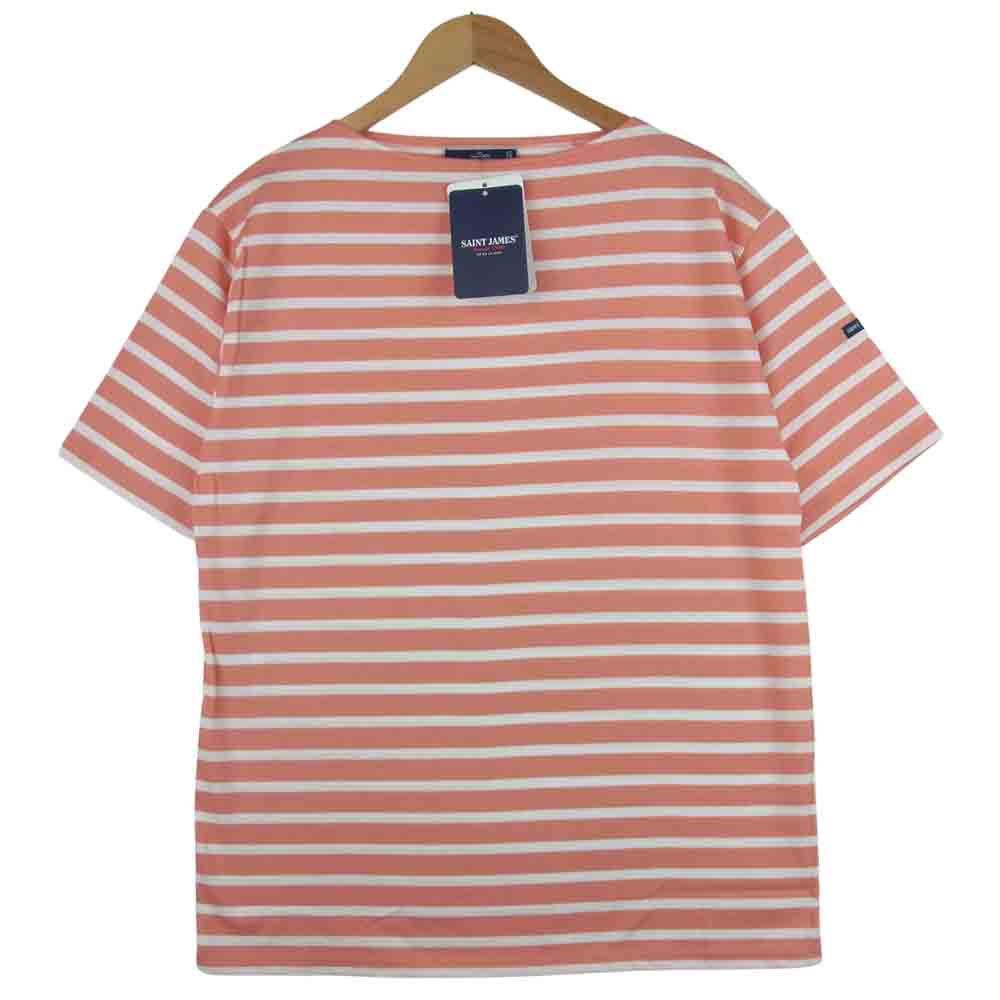 SAINT JAMES セントジェームス PIRIAC A DIVERS ピリアック ボートネック 半袖 Tシャツ ピンク系 ホワイト系 5【新古品】【未使用】【中古】