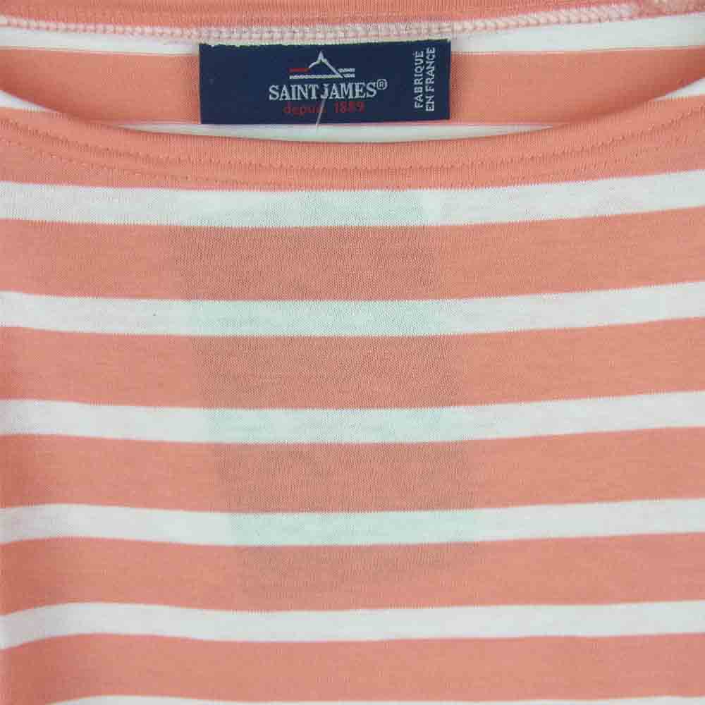 SAINT JAMES セントジェームス PIRIAC A DIVERS ピリアック ボートネック 半袖 Tシャツ ピンク系 ホワイト系 5【新古品】【未使用】【中古】