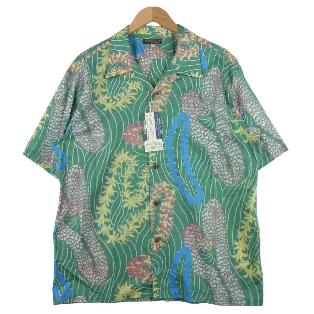 SUN SURF サンサーフ 21SS SS38688 LEI HAWAIIAN STYLE コットンリネン スラブヤーン アロハ オープン 半袖 シャツ グリーン系 XXL【新古品】【未使用】【中古】