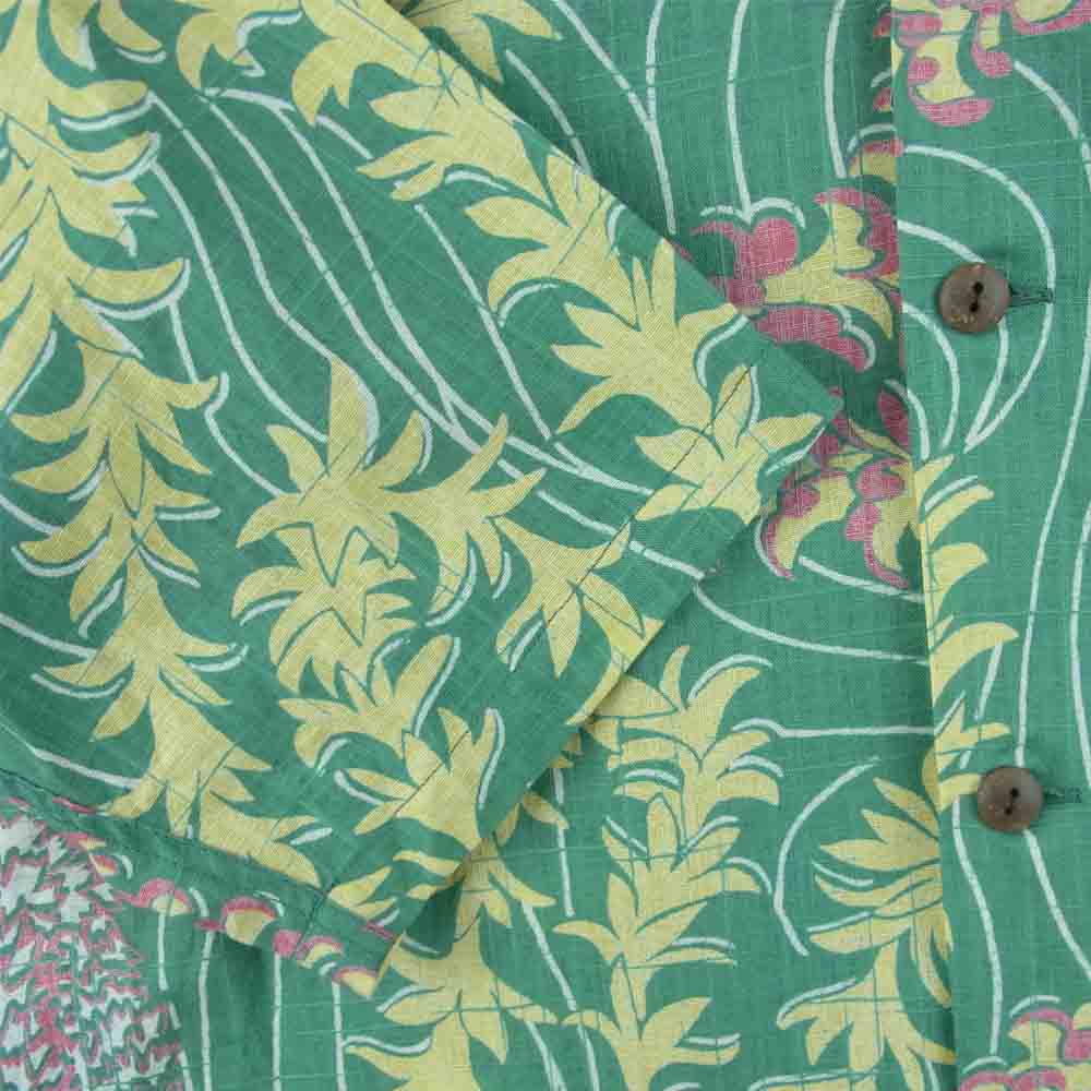 SUN SURF サンサーフ 21SS SS38688 LEI HAWAIIAN STYLE コットンリネン スラブヤーン アロハ オープン 半袖 シャツ グリーン系 XXL【新古品】【未使用】【中古】