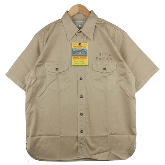 Buzz Rickson's バズリクソンズ 21SS BR38669 ヘリンボーン ステンシルプリント ミリタリー 半袖 シャツ ベージュ系 XL【新古品】【未使用】【中古】