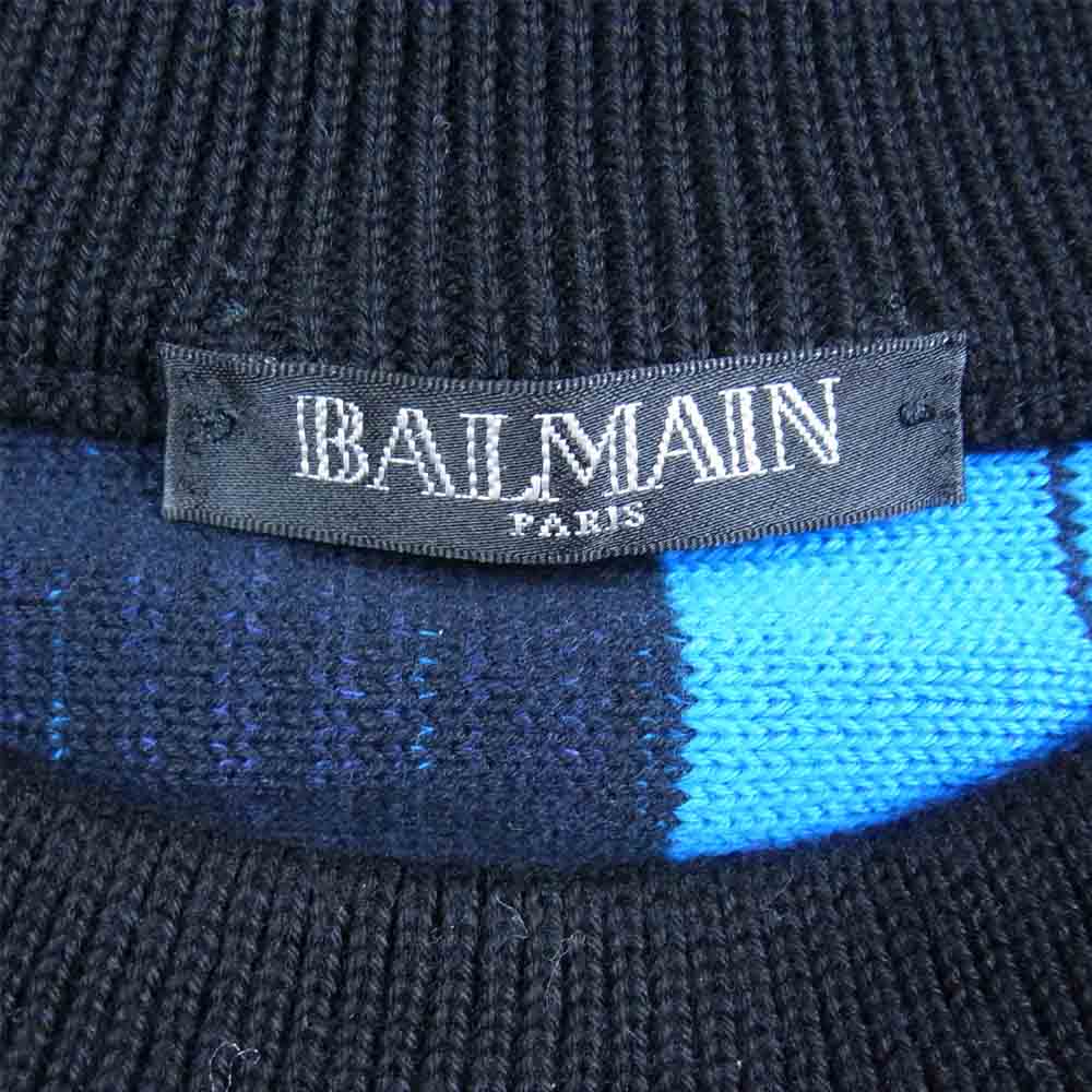BALMAIN バルマン S7H6695M007 国内正規品 コットン ストライプ クルーネック ニット セーター 青黒系 XS【中古】