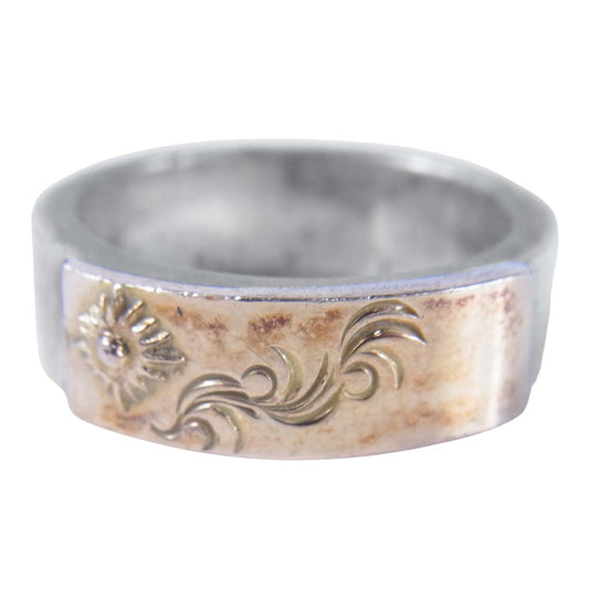 ARIZONA FREEDOM アリゾナフリーダム K18 太陽神 唐草 プレート リング シルバー系 17号程度【中古】