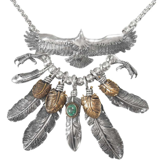 SAAD サード イーグル ターコイズ ハート フェザー クロー ビーズ カスタム ネックレス シルバー系【中古】