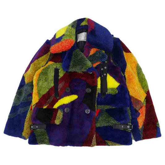 Sacai サカイ KAWS カウズ マルチカラー ジャガード ファーコート マルチカラー系 2【極上美品】【中古】