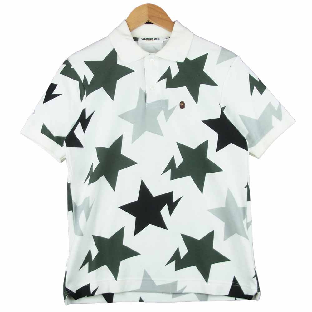 A BATHING APE アベイシングエイプ スター 半袖 ポロシャツ コットン 日本製 ホワイト系 S【中古】