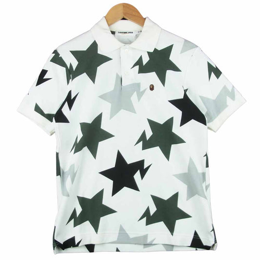 A BATHING APE アベイシングエイプ スター 半袖 ポロシャツ コットン 日本製 ホワイト系 S【中古】