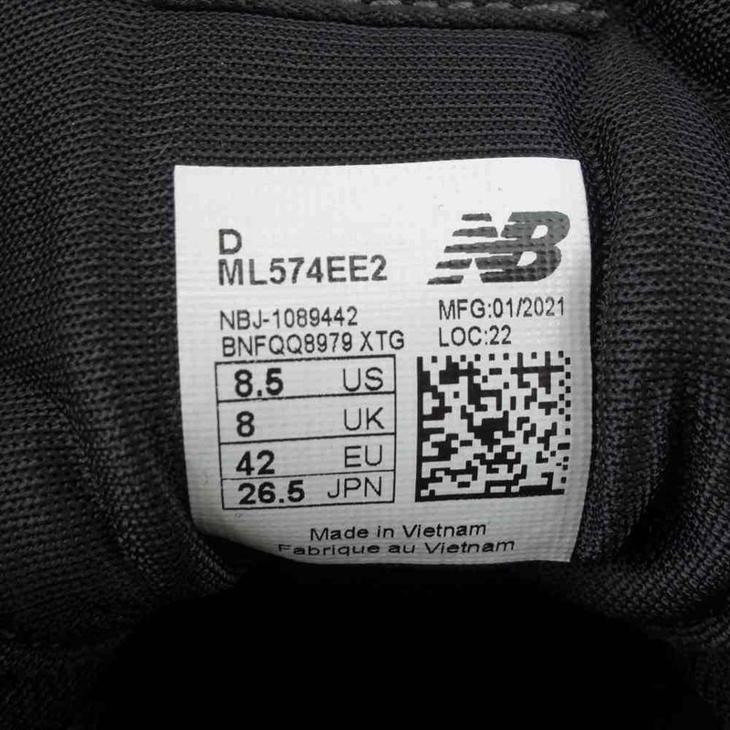 NEW BALANCE ニューバランス ML574 EE2 BLACK ブラック ローカット スニーカー ブラック系 26.5cm【新古品】【未使用】【中古】