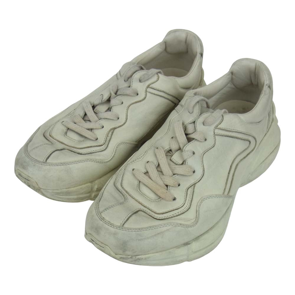 GUCCI グッチ 498916 RHYTON ライトン ヴィンテージ加工レザー ダッドスニーカー オフホワイト系 3【中古】