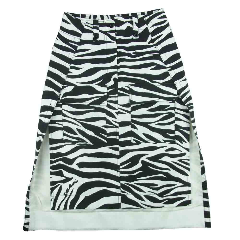 Sacai サカイ 20SS 20-04917 ゼブラ柄 スリットミディ スカート コットン 日本製 ホワイト系 ブラック系 1【中古】