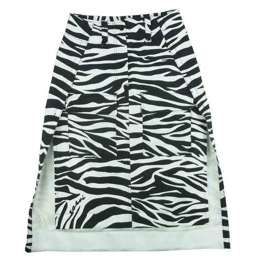 Sacai サカイ 20SS 20-04917 ゼブラ柄 スリットミディ スカート コットン 日本製 ホワイト系 ブラック系 1【中古】
